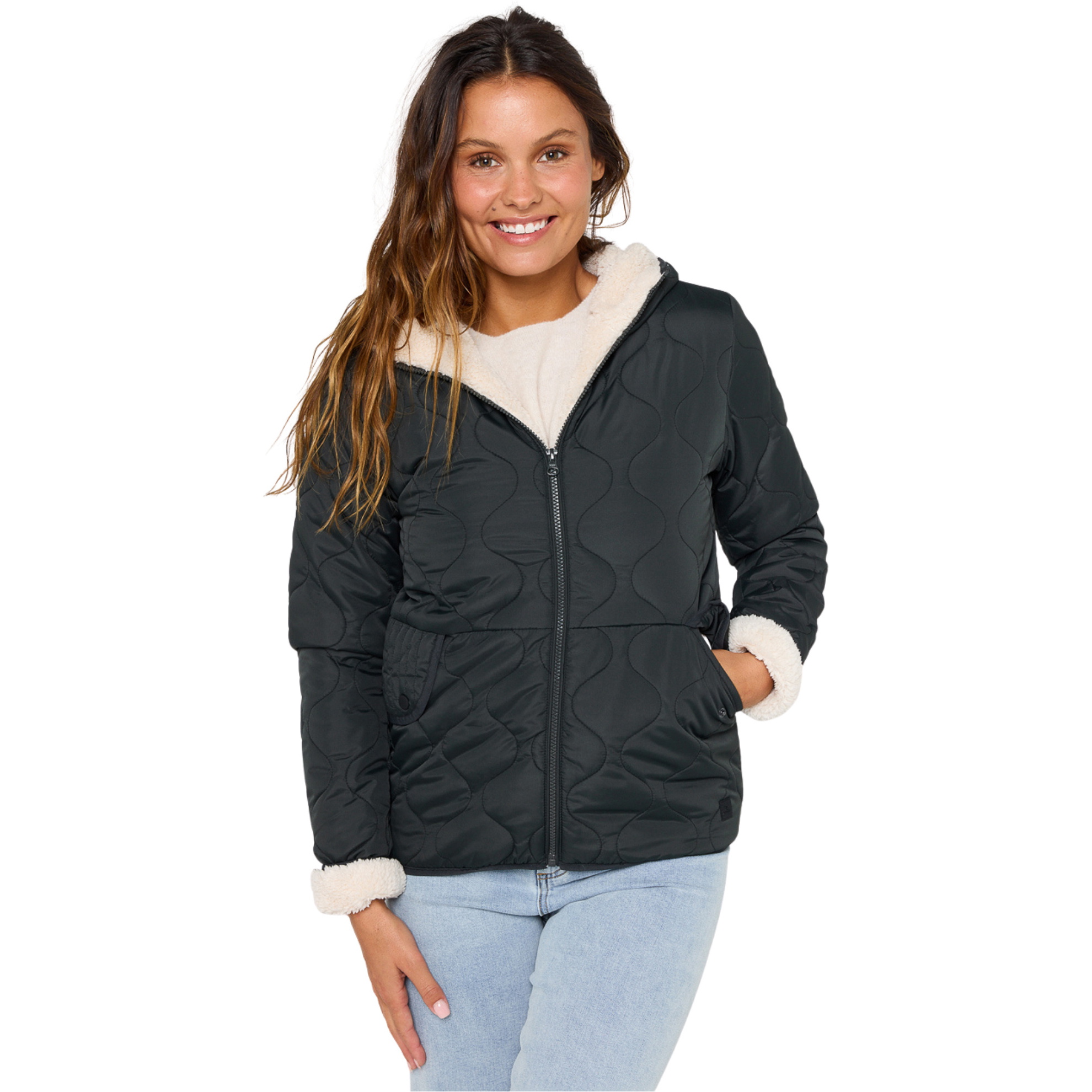 2026 Rip Curl Womens Anoeta Classic Quilted Jacket 03FWJA - Noir